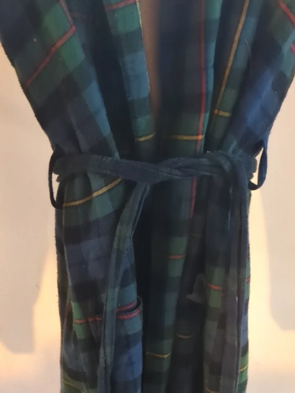 L.L. Bean Green and Navy Plaid Long Robe